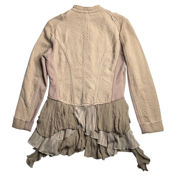 RARE Free People Military Ruffles Jacket Taupe Size 10 - Picture 3 of 10